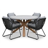 Nancy/Portofino Stone Grey dining tuinset | 4 personen | polystone + touw | Ø135cm rond