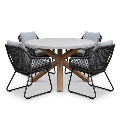 Nancy/Portofino Stone Grey dining tuinset | 4 personen | polystone + touw | Ø135cm rond