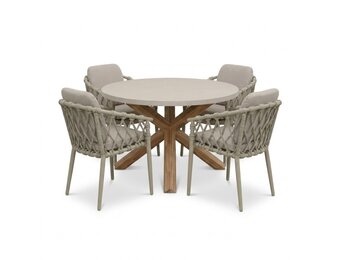 Nancy/Cleveland beige dining tuinset | 4 personen | polystone + aluminium | Ø135cm rond