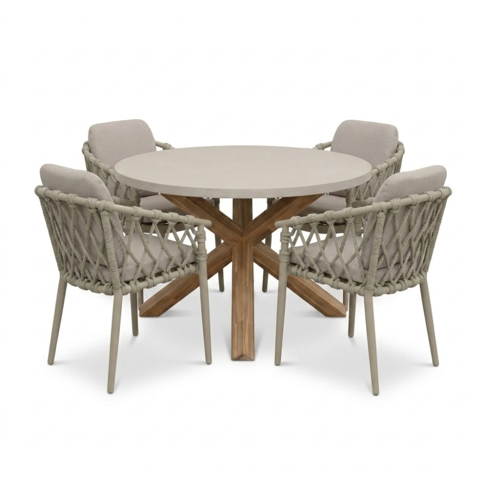 Nancy/Cleveland beige dining tuinset | 4 personen | polystone + aluminium | Ø135cm rond
