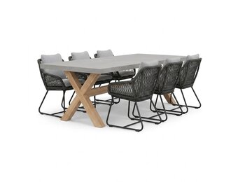 Norwich/Portofino Stone Grey dining tuinset | 6 personen | polystone + touw | 250cm