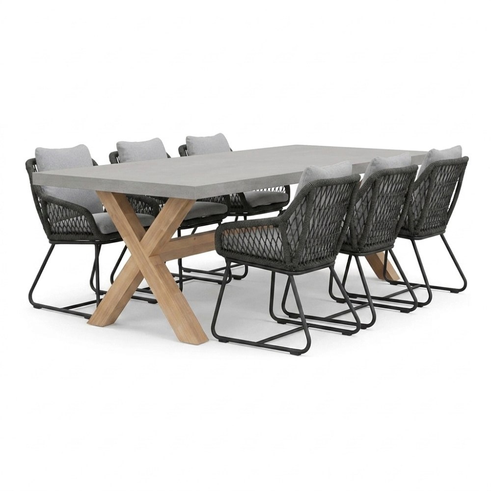 Norwich/Portofino Stone Grey dining tuinset | 6 personen | polystone + touw | 250cm
