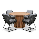 Palau/Portofino Stone Grey dining tuinset | 4 personen | teakhout + touw | Ø120cm rond