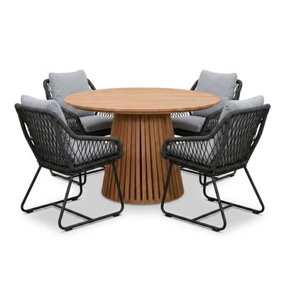 Palau/Portofino Stone Grey dining tuinset | 4 personen | teakhout + touw | Ø120cm rond