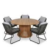 Palau/Portofino Stone Grey dining tuinset | 5 personen | teakhout + touw | Ø140cm rond