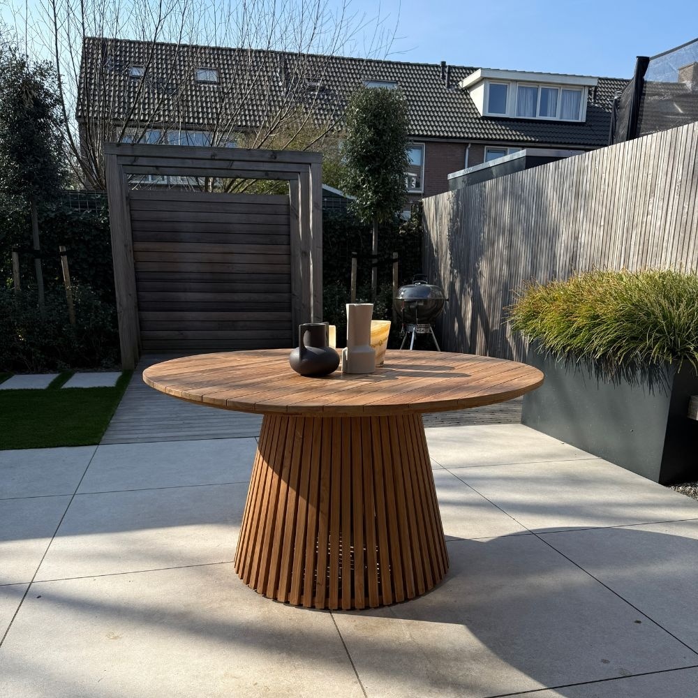 Palau/Portofino Stone Grey dining tuinset | 5 personen | teakhout + touw | Ø140cm rond