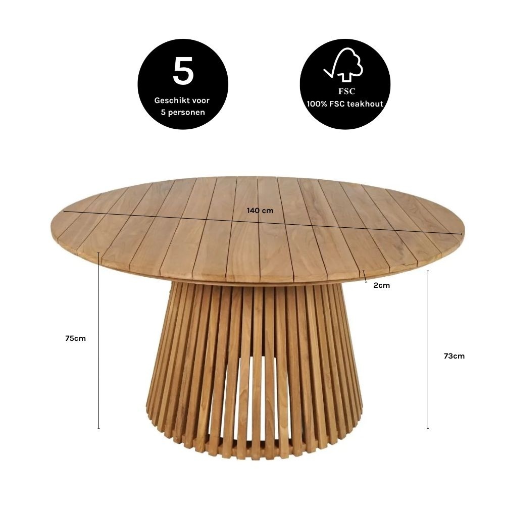 Palau/Portofino Stone Grey dining tuinset | 5 personen | teakhout + touw | Ø140cm rond