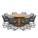 Palau/Portofino Stone Grey dining tuinset | 8 personen | teakhout + touw | 180cm rond