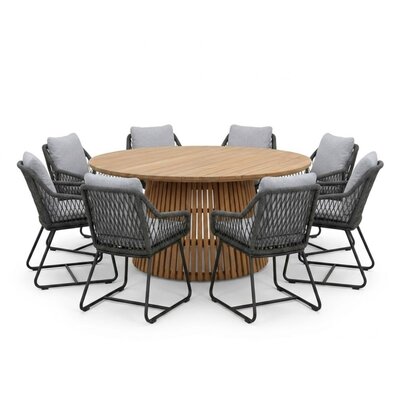 Palau/Portofino Stone Grey dining tuinset | 8 personen | teakhout + touw | 180cm rond