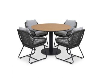 Panama/Portofino Stone Grey dining tuinset | 4 personen | polywood + touw | 120cm rond