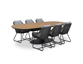 Panama/Portofino Stone Grey dining tuinset | 6 personen | polywood + touw | 260cm