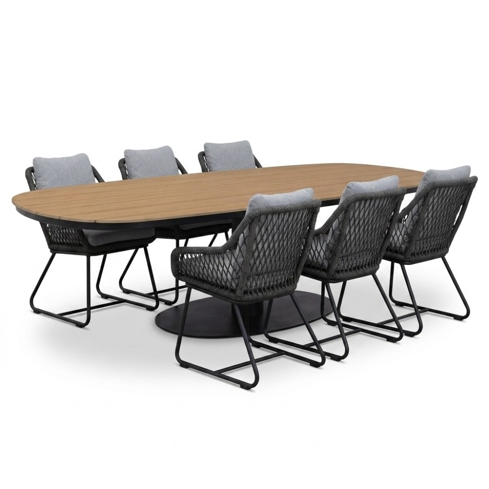 Panama/Portofino Stone Grey dining tuinset | 6 personen | polywood + touw | 260cm