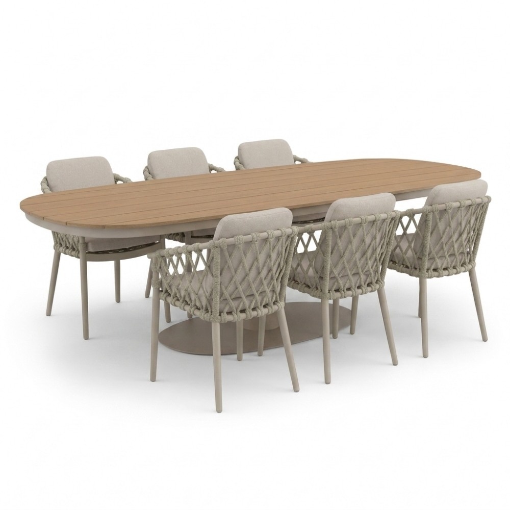 Panama/Cleveland beige dining tuinset | 6 personen | polywood + aluminium | 260cm Deens ovaal