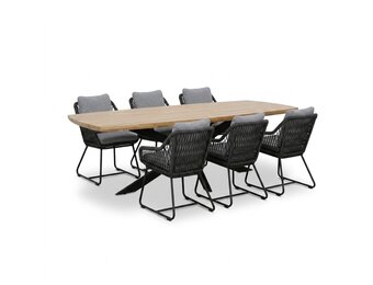 Salo/Portofino Stone Grey dining tuinset | 6 personen | hardhout + touw | 240cm Deens ovaal