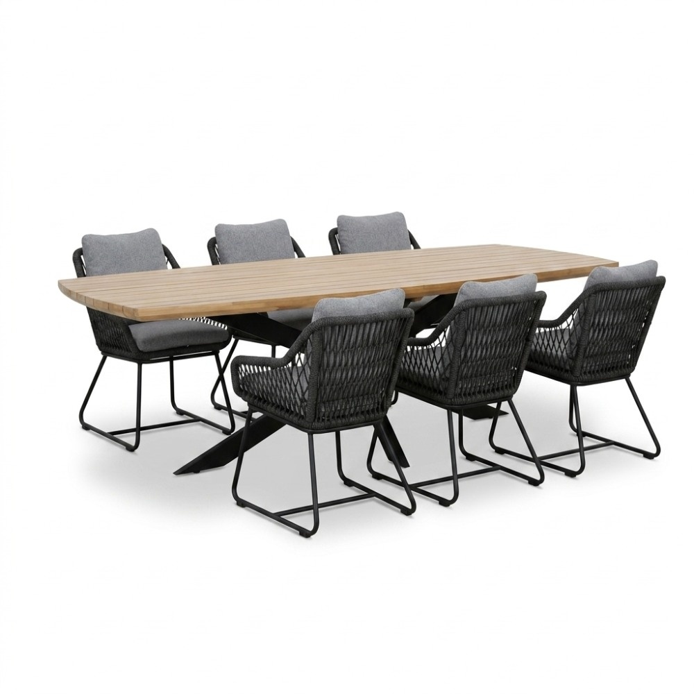 Salo/Portofino Stone Grey dining tuinset | 6 personen | hardhout + touw | 240cm Deens ovaa
