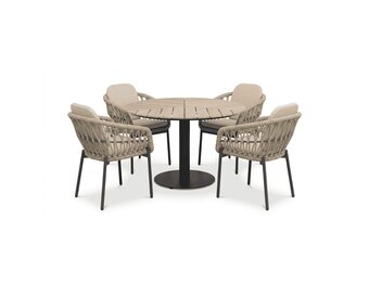 Sirena visgraat/Femke beige/antraciet dining tuinset | 4 personen | polywood + touw | Ø120cm rond