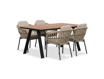 Sofia/Femke beige/antraciet dining tuinset | 4 personen | polywood + touw | 220cm