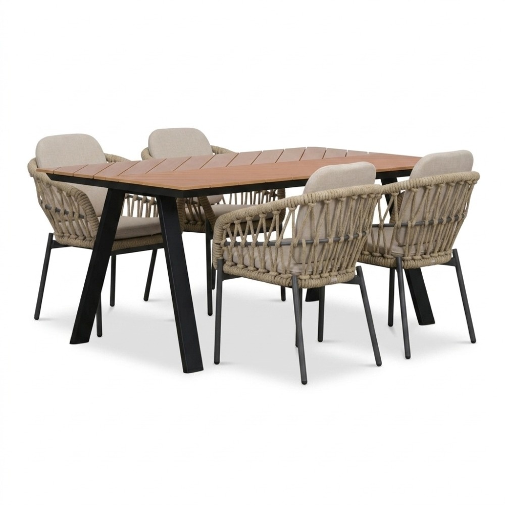 Sofia/Femke beige/antraciet dining tuinset | 4 personen | polywood + touw | 220cm