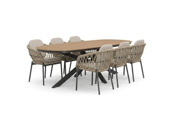 Texas/Femke beige/antraciet dining tuinset | 6 personen | polywood + touw | 260cm