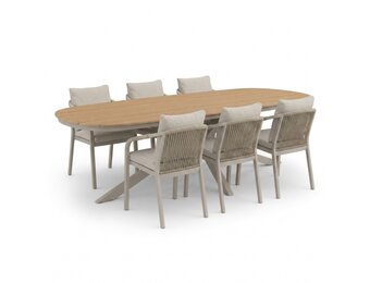 Texas/Calgary beige dining tuinset | 6 personen | polywood + touw | 260cm Deens ovaal