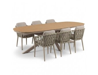 Texas/Cleveland beige dining tuinset | 6 personen | polywood + aluminium | 260cm Deens ovaal