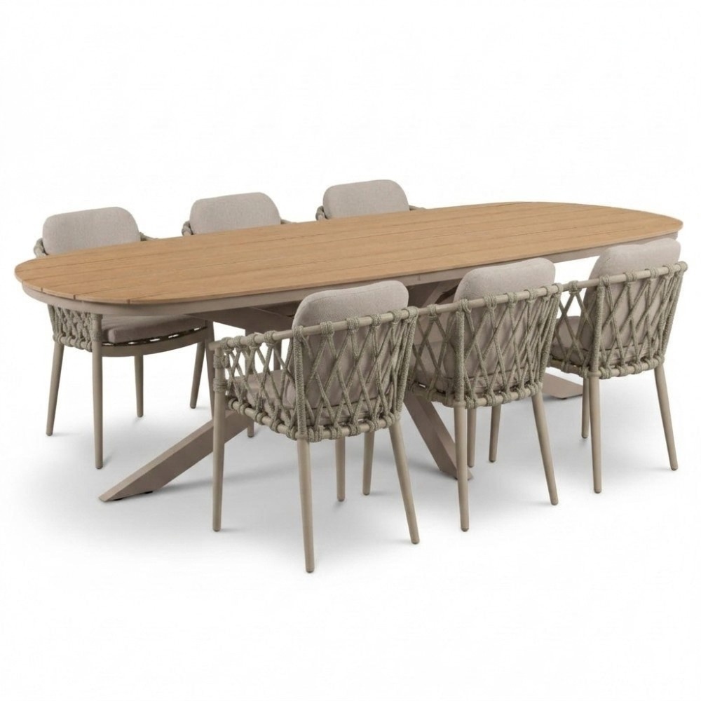 Texas/Cleveland beige dining tuinset | 6 personen | polywood + aluminium | 260cm Deens ovaal