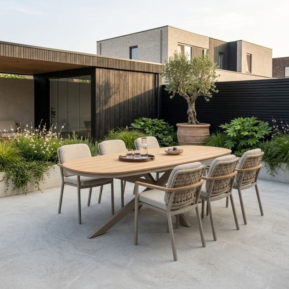 Texas/Cleveland beige dining tuinset | 6 personen | polywood + aluminium | 260cm Deens ovaal