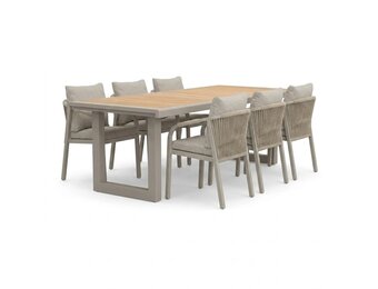 Annecy/Calgary beige dining tuinset | 6 personen | teakhout + touw | 227cm