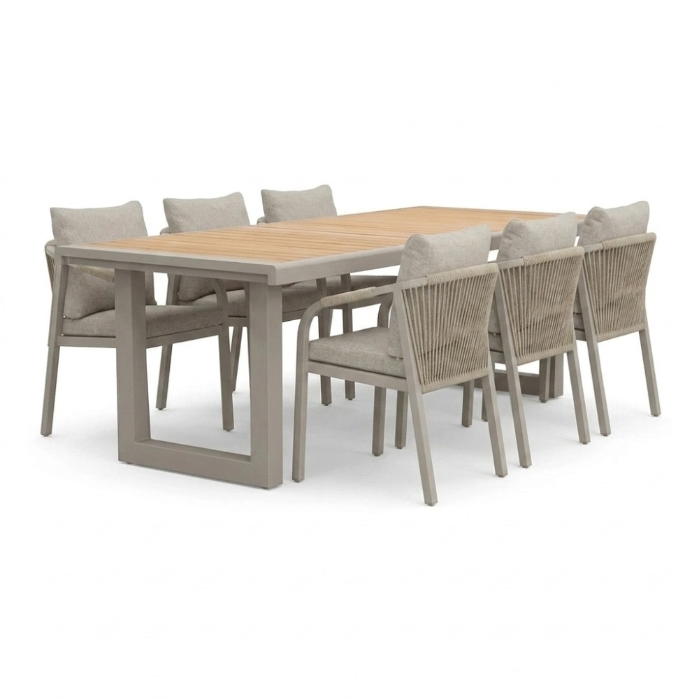 Annecy/Calgary beige dining tuinset | 6 personen | teakhout + touw | 227cm
