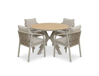 Calgary beige dining tuinset | 4 personen | polywood + touw | 120cm rond