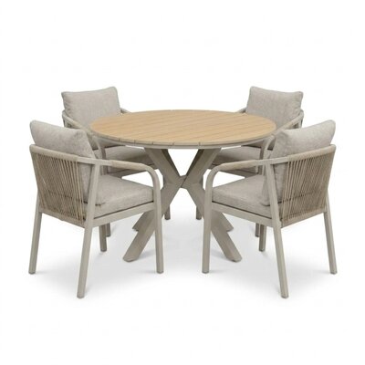 Calgary beige dining tuinset | 4 personen | polywood + touw | 120cm rond