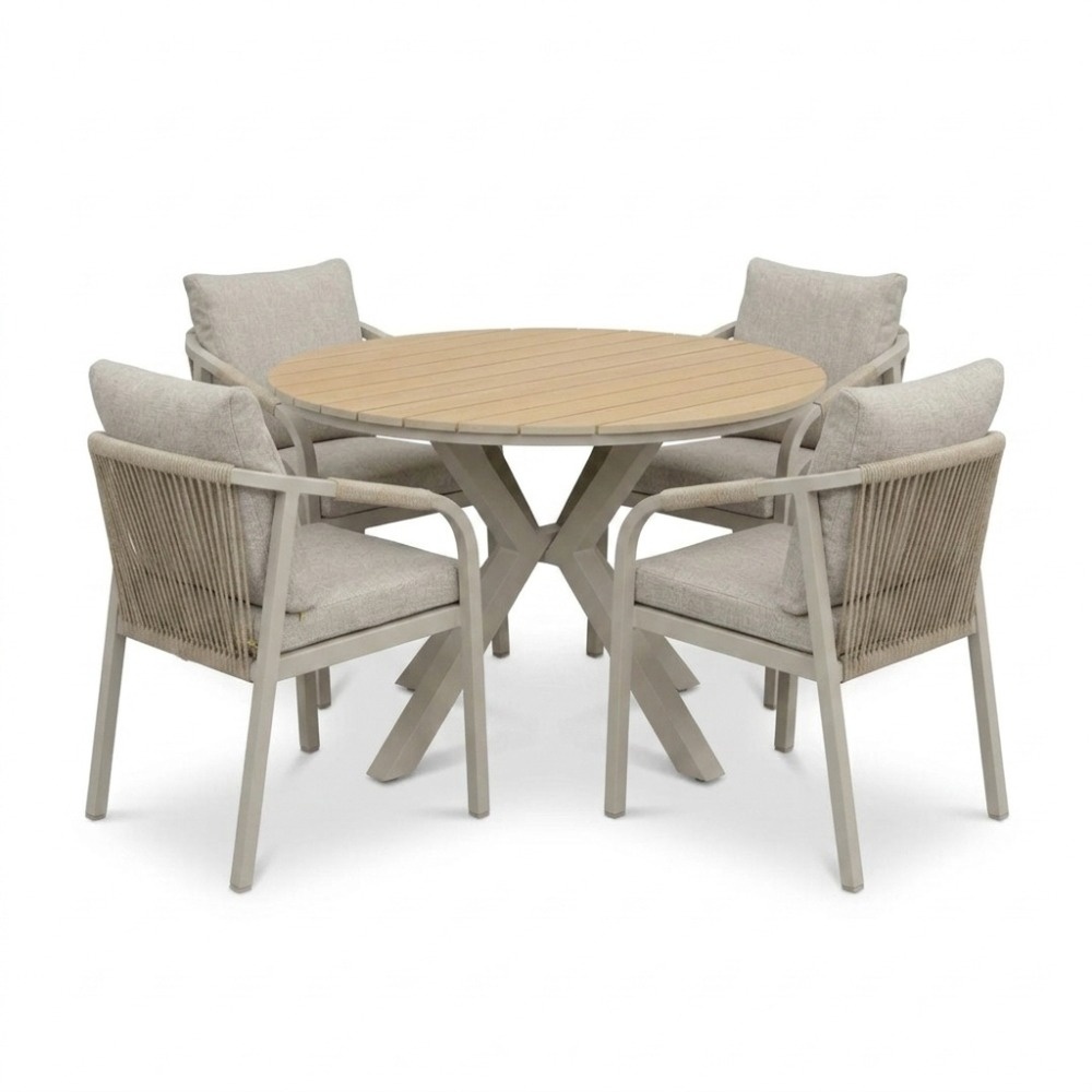 Calgary beige dining tuinset | 4 personen | polywood + touw | 120cm rond