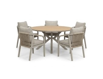 Calgary beige dining tuinset | 5 personen | polywood + touw | 144cm rond