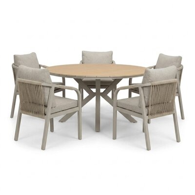 Calgary beige dining tuinset | 5 personen | polywood + touw | 144cm rond
