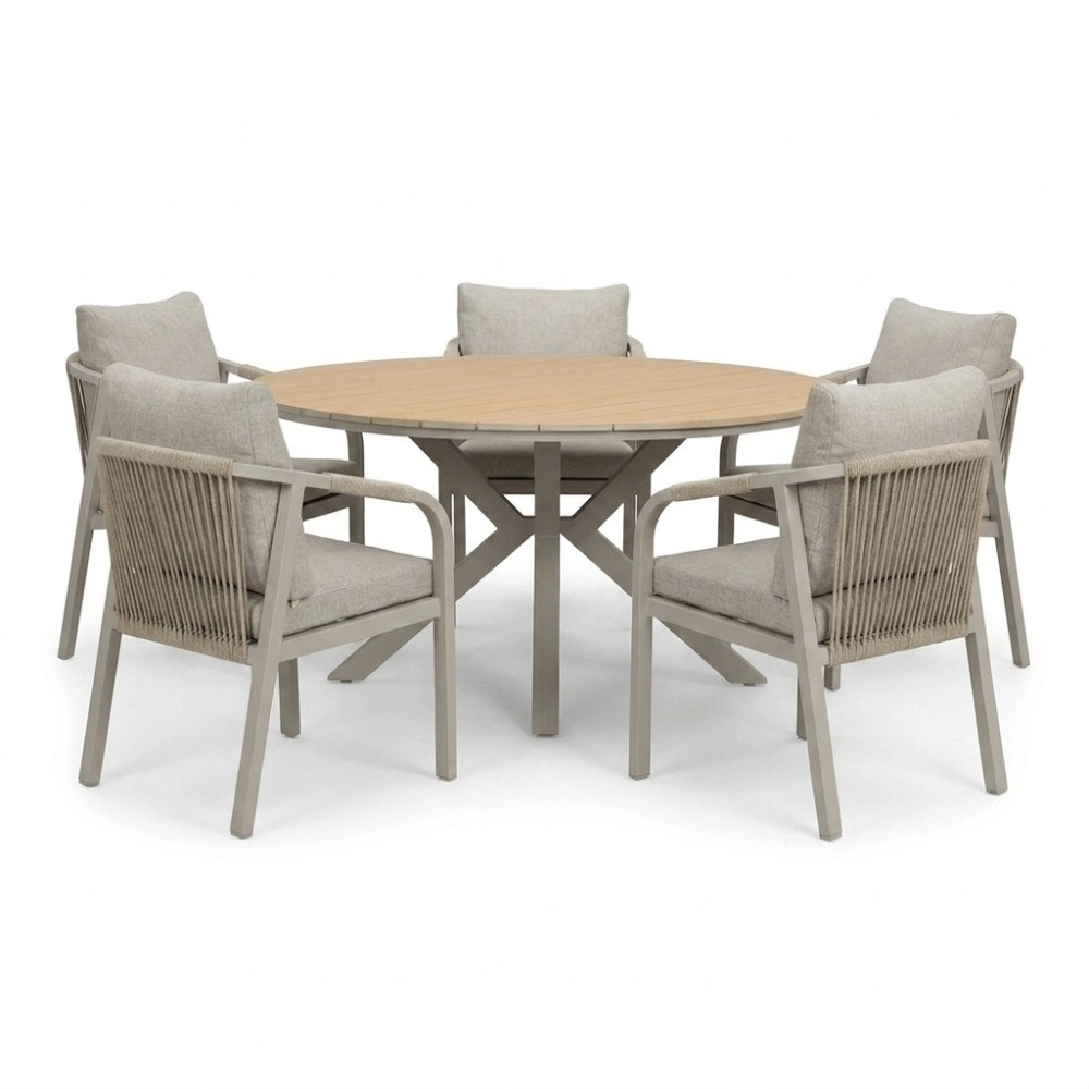 Calgary beige dining tuinset | 5 personen | polywood + touw | 144cm rond