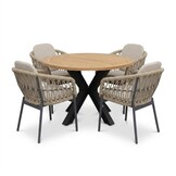 Cleve/Femke beige/antraciet dining tuinset | 4 personen | teakhout + touw | 120cm rond