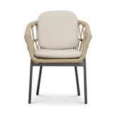 Cleve/Femke beige/antraciet dining tuinset | 4 personen | teakhout + touw | 120cm rond