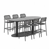 Orlando/Denver antraciet dining tuinset | 6 personen | staal + touw | 180cm