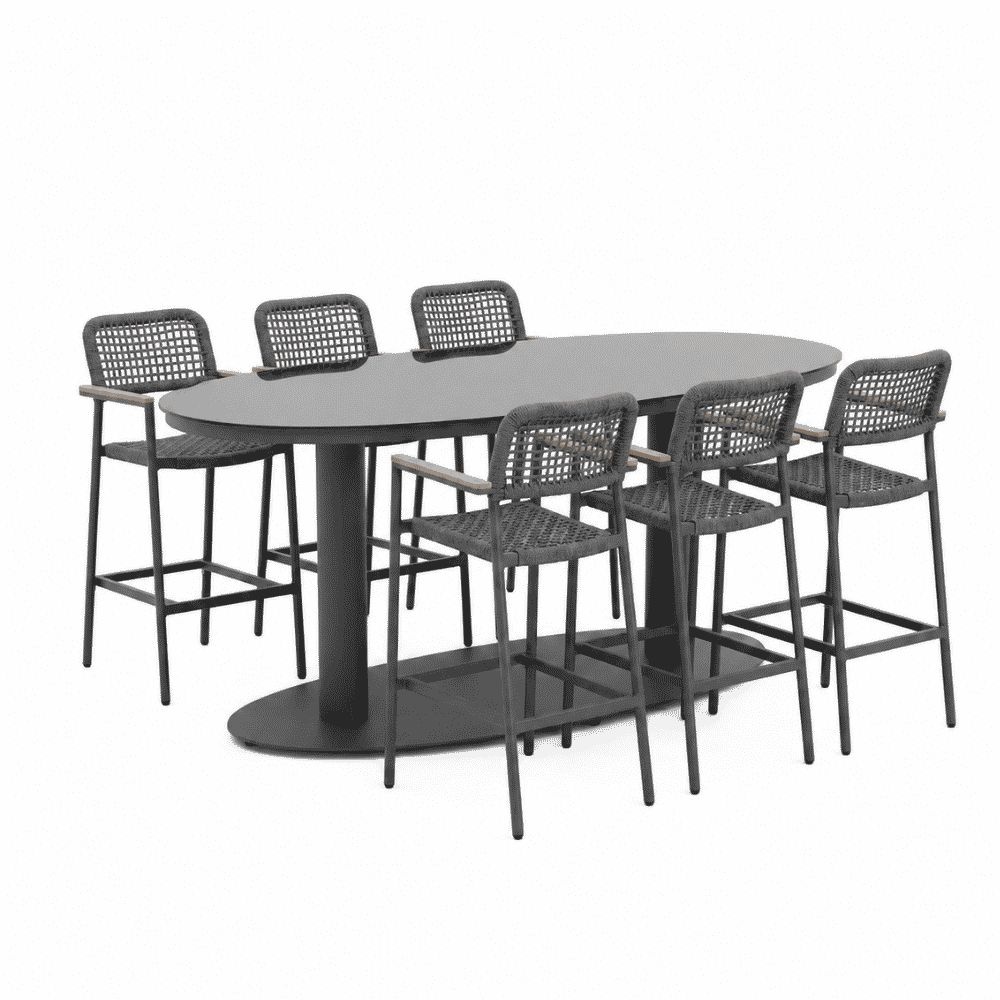 Orlando/Denver antraciet dining tuinset | 6 personen | staal + touw | 180cm