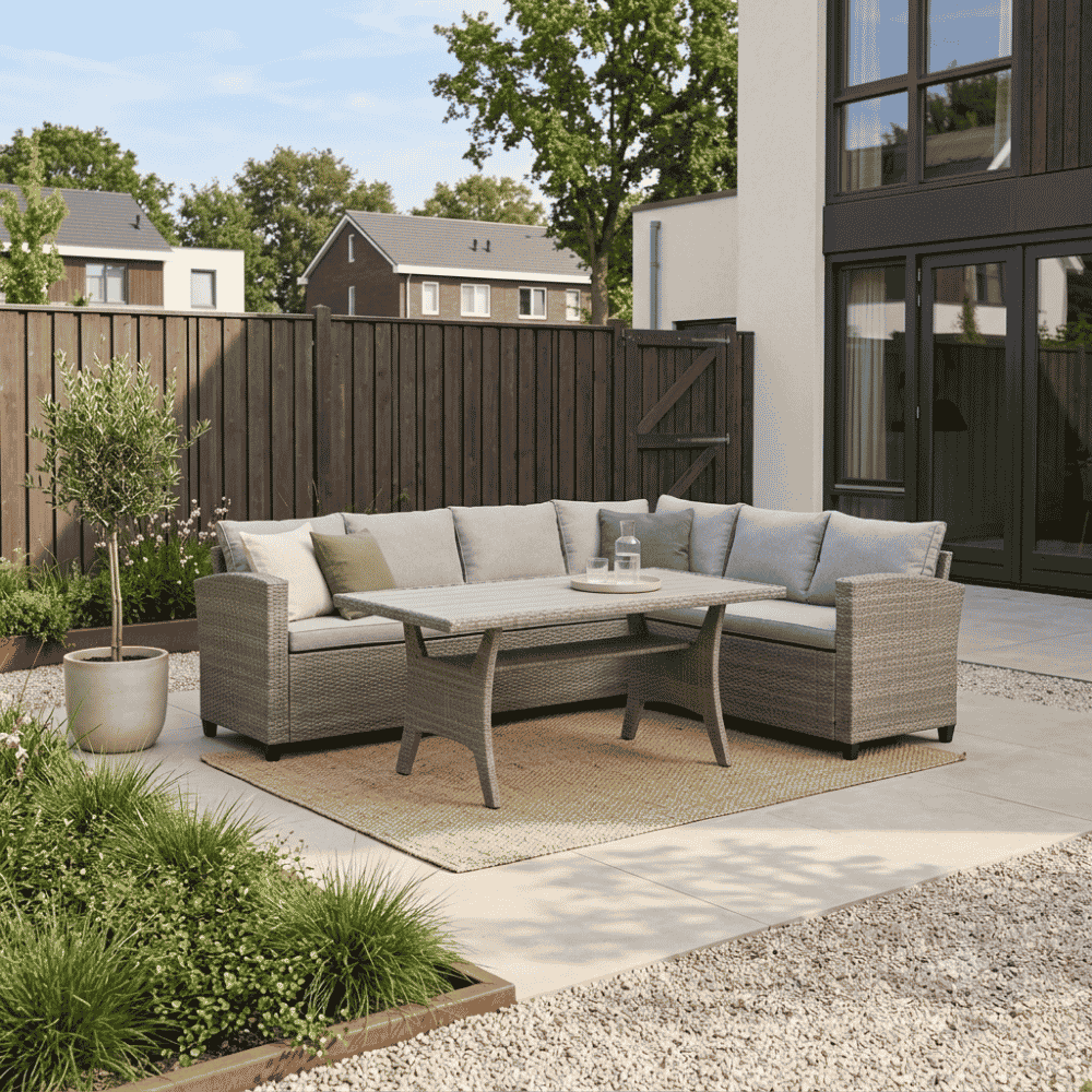 Stockholm dining loungeset 6 personen | wicker | zand | 3-delig - 245x169cm