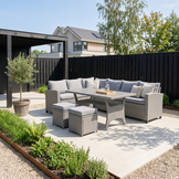 Stockholm dining loungeset met hockers 8 personen | wicker | grijs | 5-delig - 245x169cm