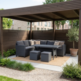 Stockholm dining loungeset met hockers 8 personen | wicker | zwart | 5-delig - 245x169cm