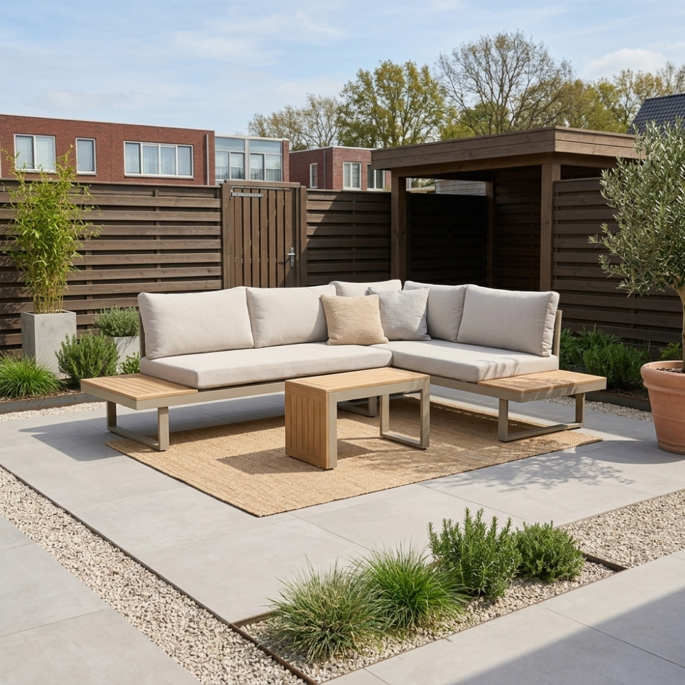 Melbourne chaise longue balkon loungeset 4 personen | aluminium + polywood | beige | 3-delig - 250x175cm