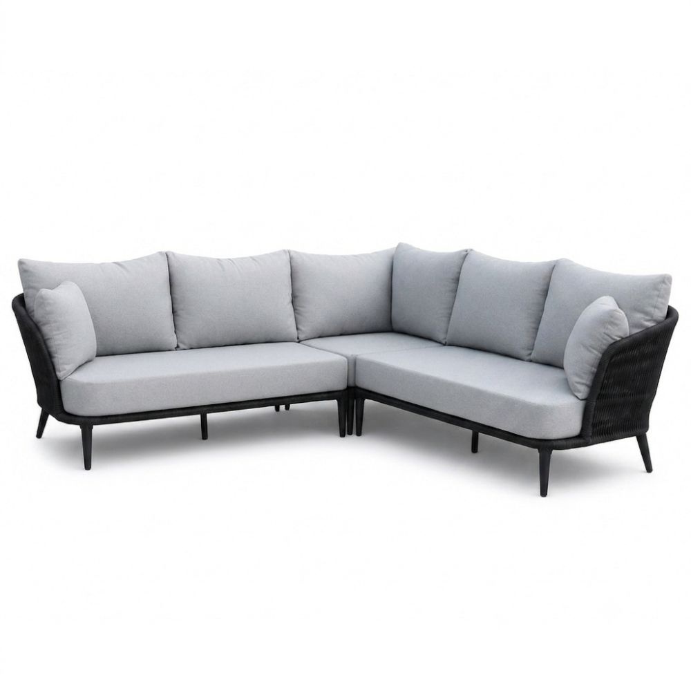 Palermo hoek loungeset 5 personen incl. tussenelement | aluminium + touw | Stone Grey | 4-delig