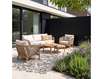Braga stoel-bank loungeset 5 personen | touw + hardhout | zand | 5-delig