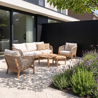 Braga stoel-bank loungeset 5 personen | touw + hardhout | zand | 5-delig