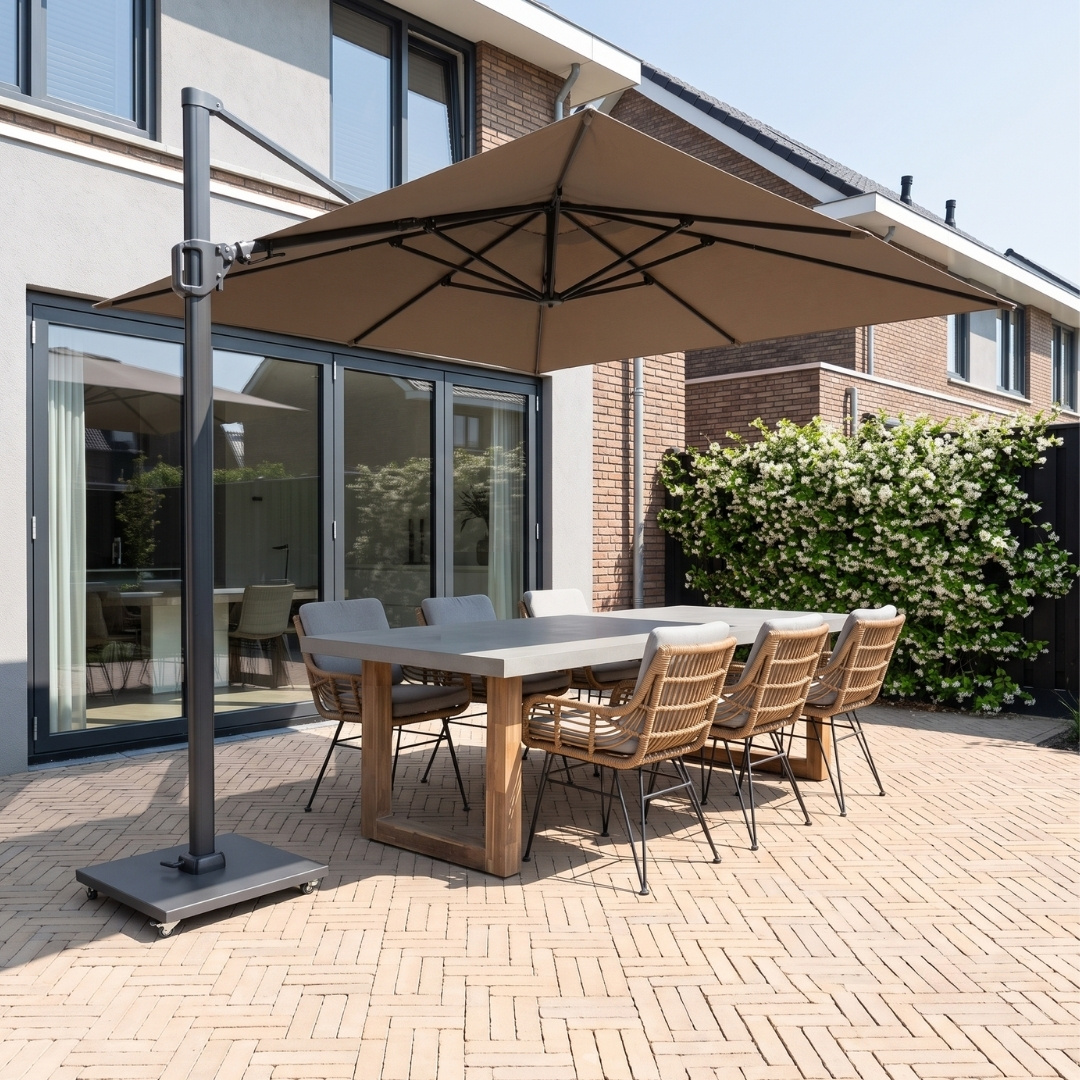 Lausanne/Carlos taupe dining tuinset | 6 personen | betonlook + wicker | 250cm