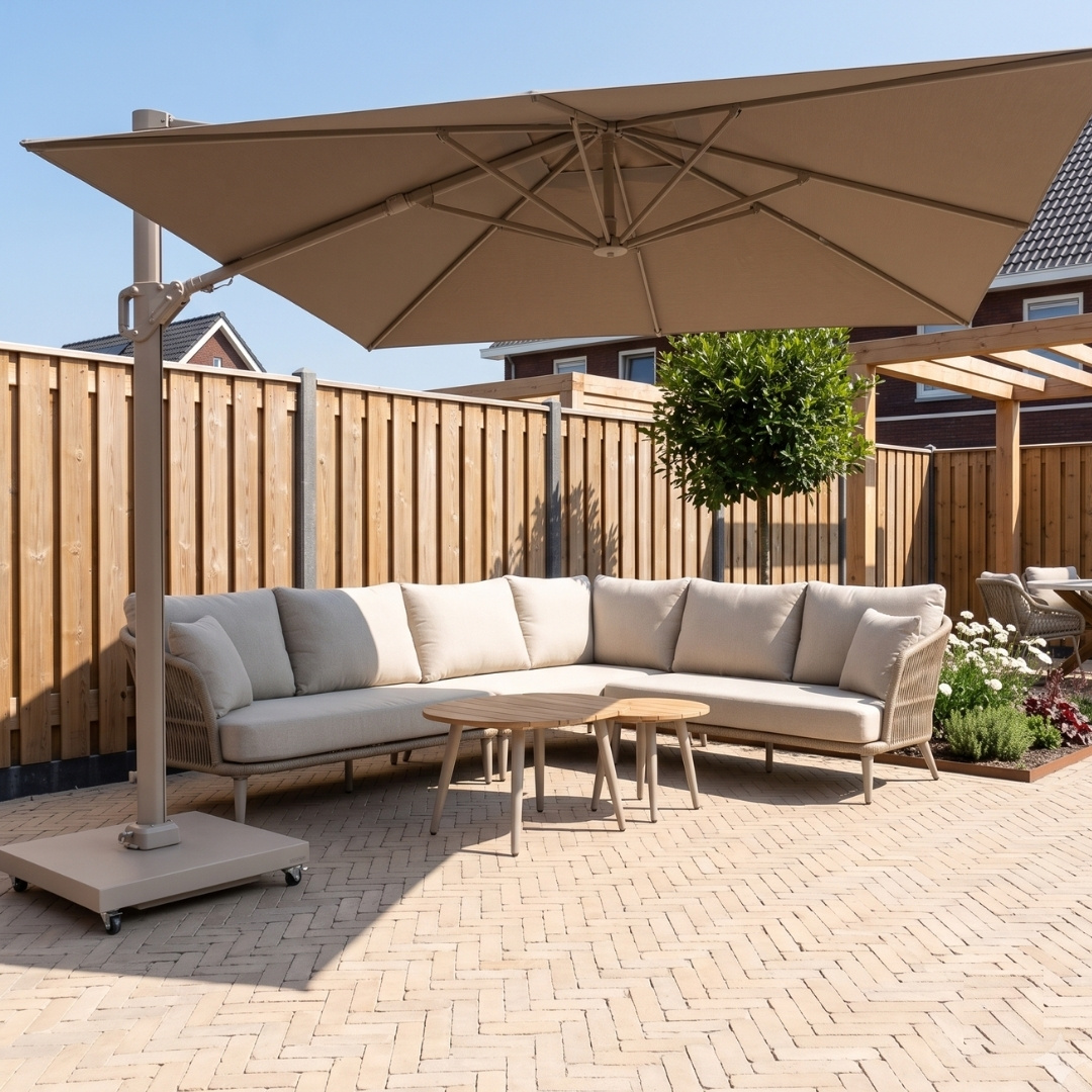 Palermo hoek loungeset incl. tussenelement en tafels | aluminium + touw | Sandstone | 5-delig