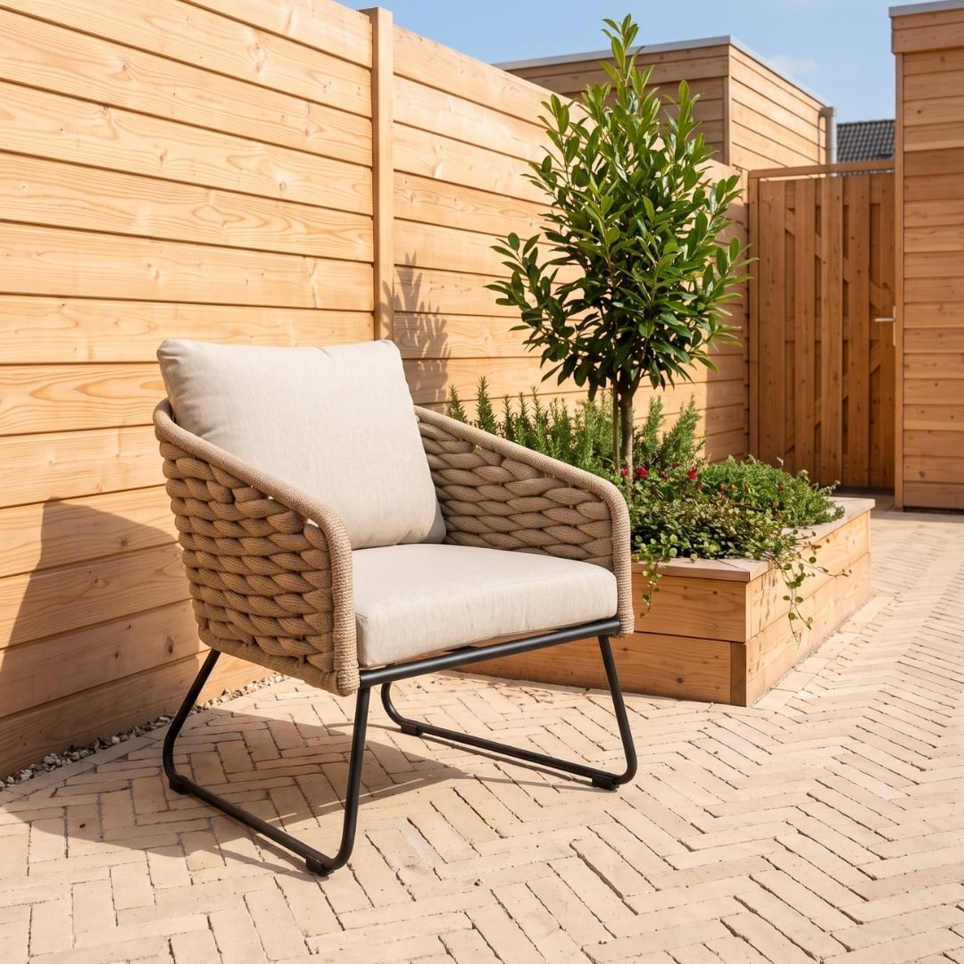 Flora loungestoel tuin met voetenbank | wicker + aluminium | Sahara Dust