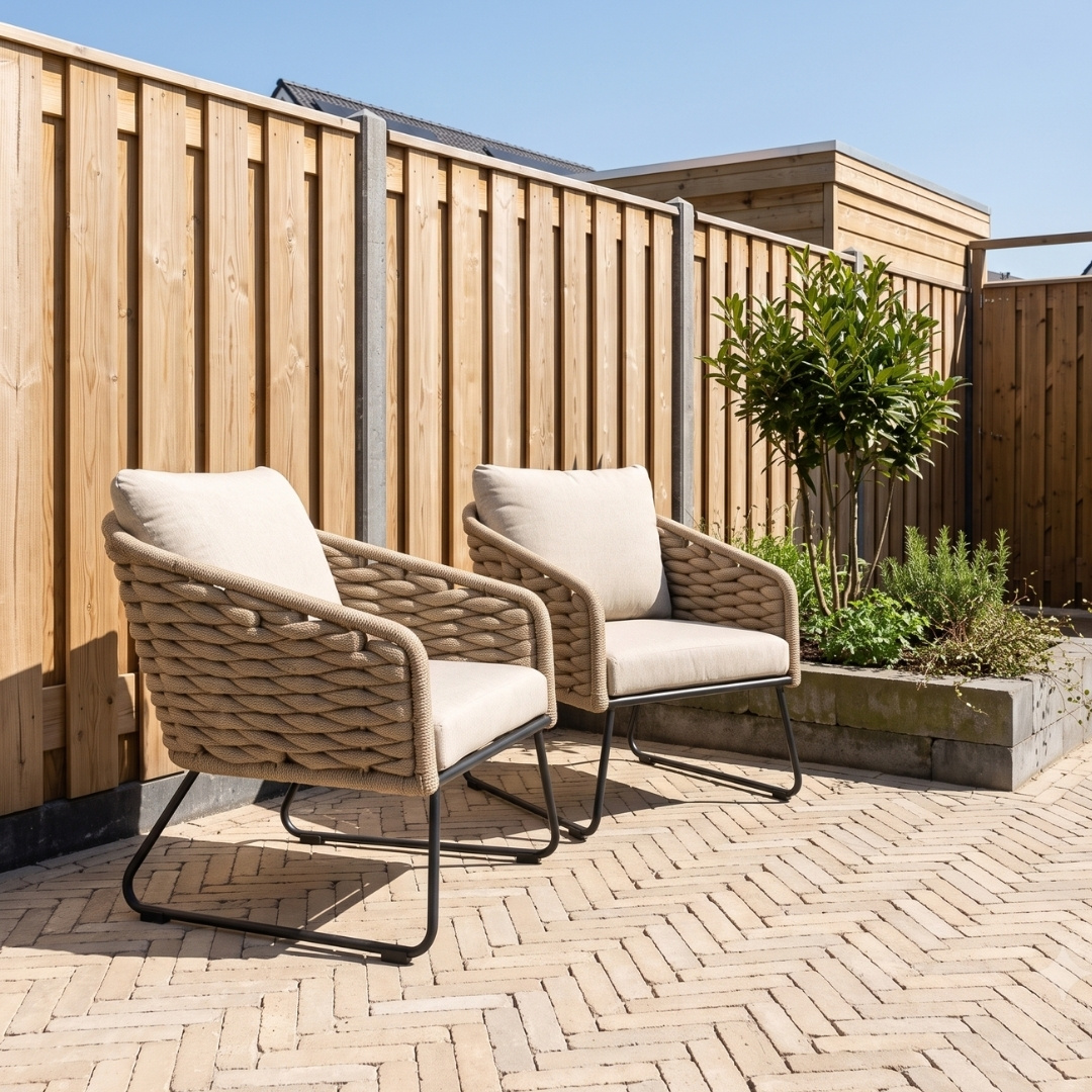 Flora lounge balkonset 2 personen | touw + aluminium | Sahara Dust | 4-delig